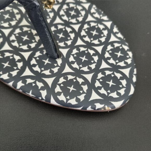 Kate Spade Bow Flip Flops Mystic Blue Gold Charm SZ 7 M Slip-On Thong Sandals - Picture 7 of 8